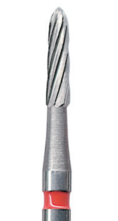 Červená tvrdokovová finírka, torpédo kónické (L = 5 mm), 8 břitů, do červeného kolénka, Ø 1,2 mm