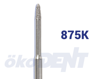 Diamantový vrtáček, modré torpédo s prodlouženým krčkem, kónické (L = 2 mm), do červeného kolénka, střední zrnitost, Ø 1,2 mm – 806 314 537K 524 012