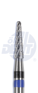 Tvrdokovová fréza Spiral Cut s rovnou čepelí, kónus, zaoblený (modrý a černý pruh), do mikromotoru, Ø 2,3 mm