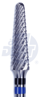 Tvrdokovová fréza Spiral Cut s rovnou potaženou čepelí na kov, špička (modrý a černý pruh), do mikromotoru, Ø 4 mm