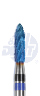 Tvrdokovová fréza Spiral Cut s rovnou čepelí na kov potažená BLUE-LINE, torpédo, krátké, do mikromotoru, Ø 2,3 mm