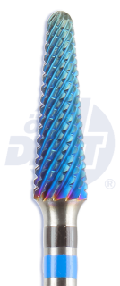 Tvrdokovová fréza Spiral Cut s rovnou čepelí na kov potažená BLUE-LINE, kónus, zaoblený, do mikromotoru, Ø 4 mm