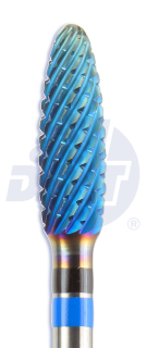 Tvrdokovová fréza Spiral Cut s rovnou čepelí na kov potažená BLUE-LINE, plamen, špičatý, do mikromotoru, Ø 4 mm