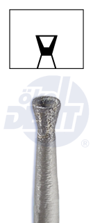 Červený sintrovaný diamant, do mikromotoru, obrácený kužel, jemná zrnitost, Ø 2,2 mm