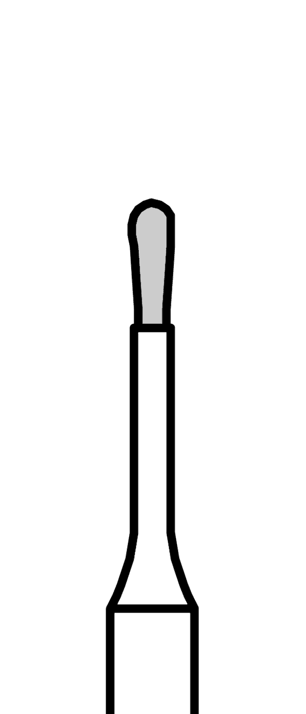 Micro-diamant, modrá hruška, kulatá, úzká (L = 2,5 mm), do mikromotoru, střední zrnitost, Ø 0,9 mm – 806 104 232 524 009