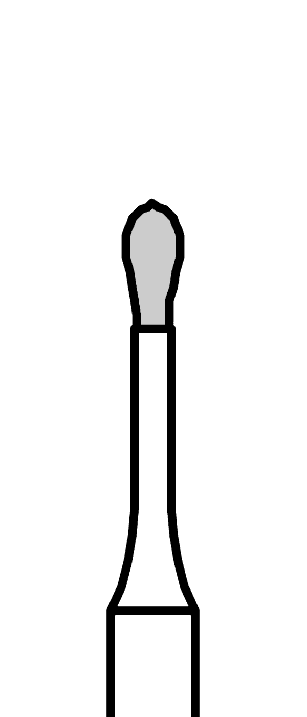 Micro-diamant, modrá hruška, kulatá, úzká (L = 2,5 mm), do červeného kolénka, střední zrnitost, Ø 1,2 mm – 806 313 232 524 012