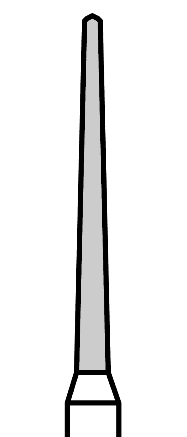 Diamantový vrtáček, červený kónus, dlouhý, oblý (L = 10 mm), do modrého kolénka, jemná zrnitost, Ø 1,4 mm – 806 204 200 514 014