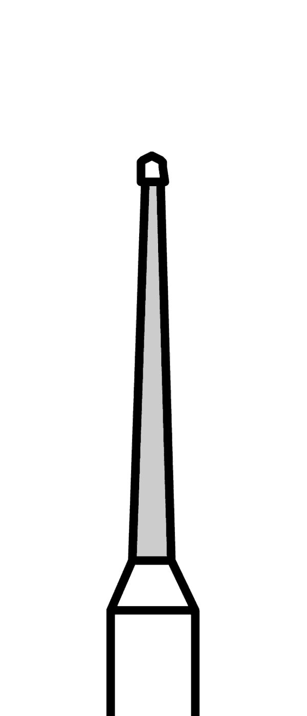 Diamantový vrtáček, modrý kónus, oblý, boční řez - bezpečnostní hrot (L = 8 mm), do červeného kolénka, střední zrnitost, Ø 1 mm – 806 314 219 524 010
