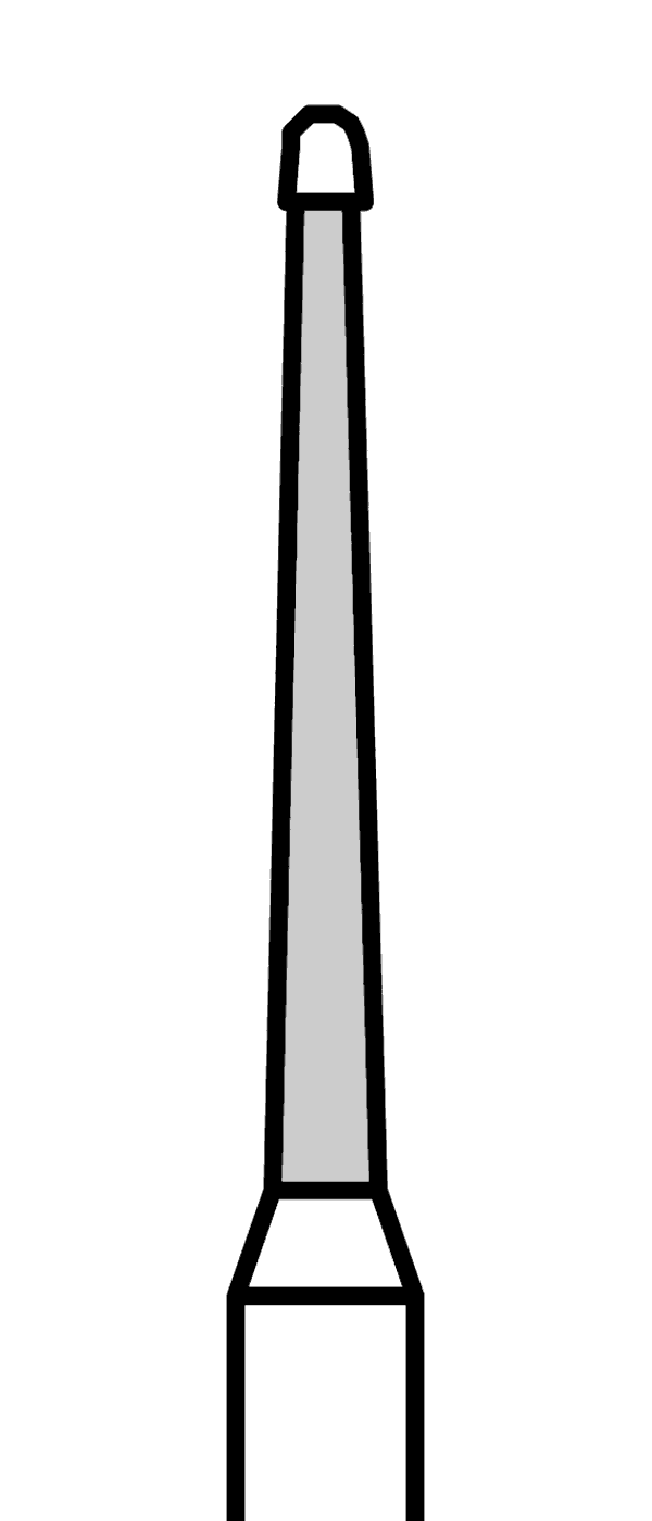 Battův diamantový vrtáček, červený kónus s neobloženou špičkou, oblý (L = 8 mm), do modrého kolénka, jemná zrnitost, Ø 1,2 mm