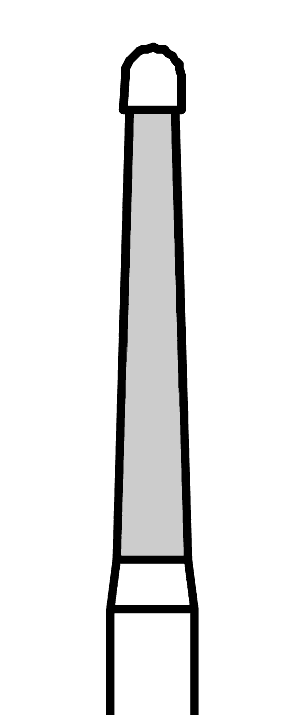 Battův diamantový vrtáček, modrý kónus s neobloženou špičkou, oblý (L = 8 mm), do červeného kolénka, střední zrnitost, Ø 1,6 mm