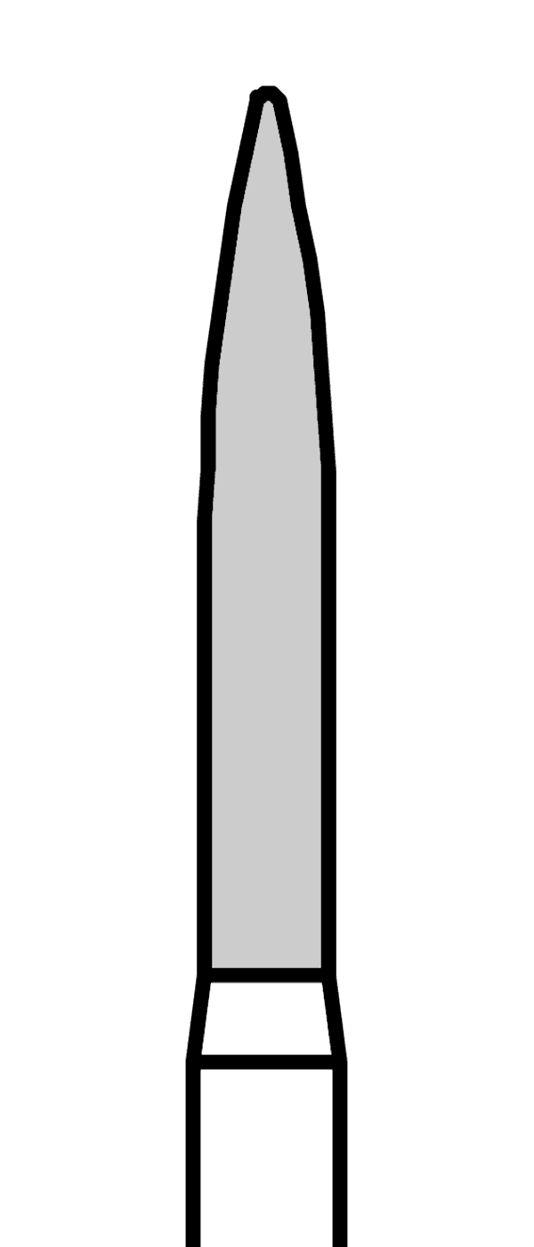 Diamantový vrtáček, červený plamen (L = 10 mm), do modrého kolénka, jemná zrnitost, Ø 1,6 mm – 806 204 250 514 016