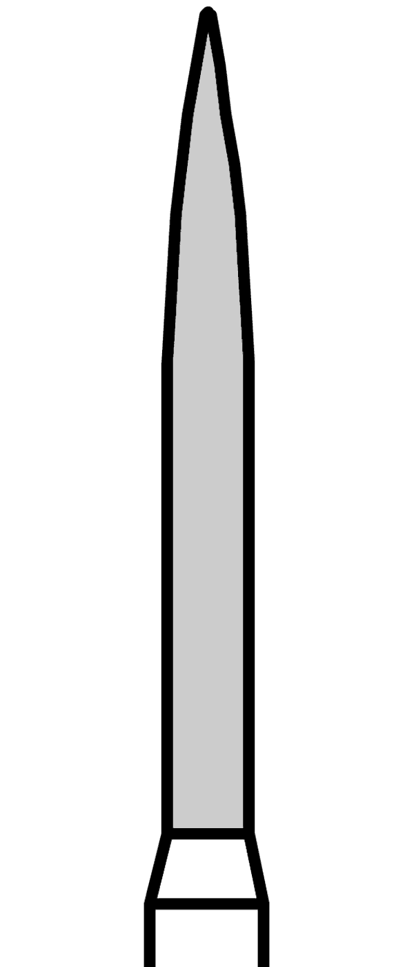 Diamantový vrtáček, žlutý plamen (L = 12 mm), do červeného kolénka, velmi jemná zrnitost, Ø 1,4 mm – 806 314 251 504 014