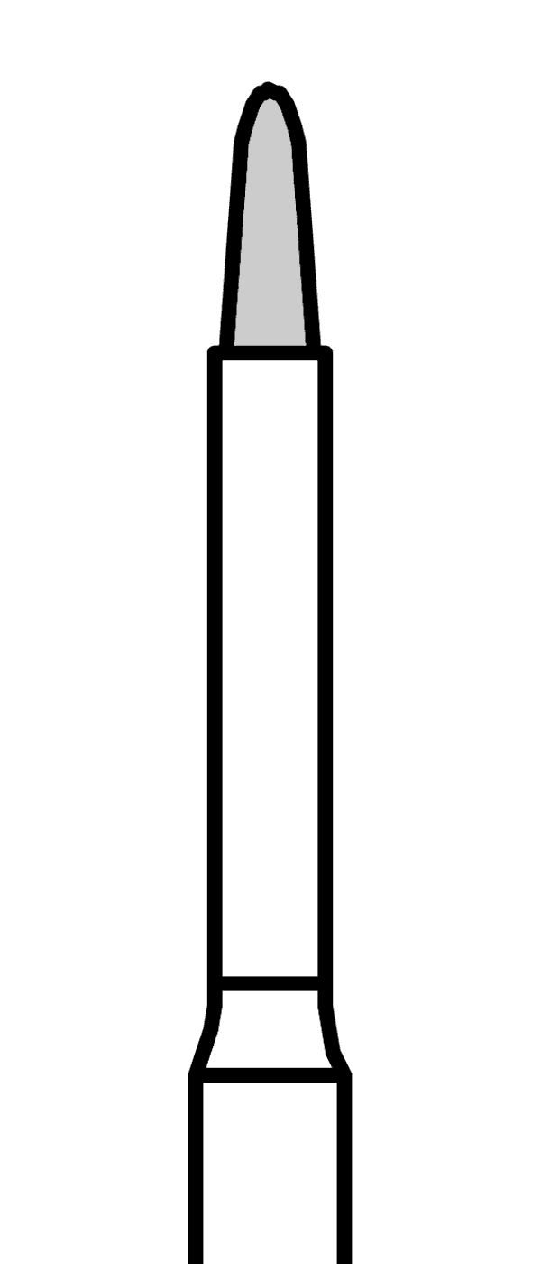 Diamantový vrtáček, modré torpédo s prodlouženým krčkem, kónické (L = 2 mm), do červeného kolénka, střední zrnitost, Ø 1,2 mm – 806 314 537K 524 012
