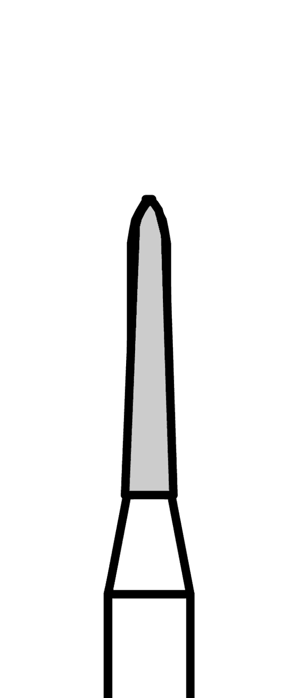 Diamantový vrtáček, žluté torpédo, kónické (L = 6 mm), do mikromotoru, velmi jemná zrnitost, Ø 1,2 mm – 806 104 297K 504 012