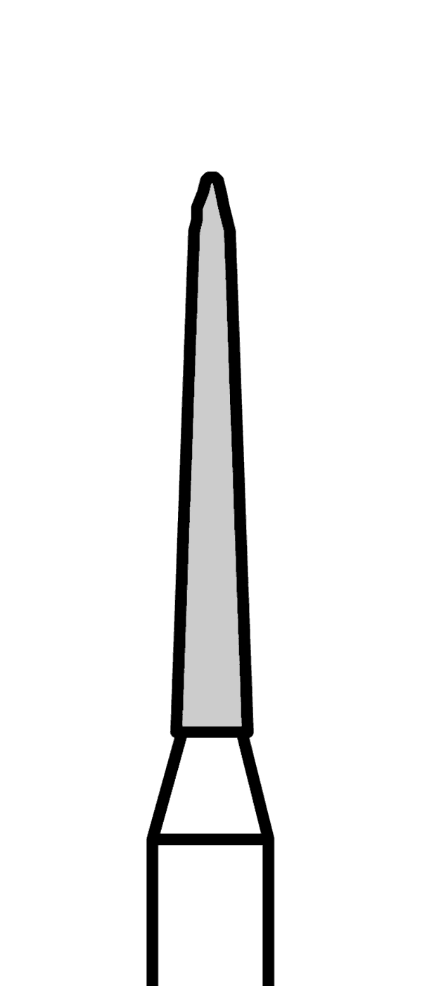 Diamantový vrtáček, žluté torpédo, kónické (L = 8 mm), do modrého kolénka, velmi jemná zrnitost, Ø 1,2 mm – 806 204 298K 504 012