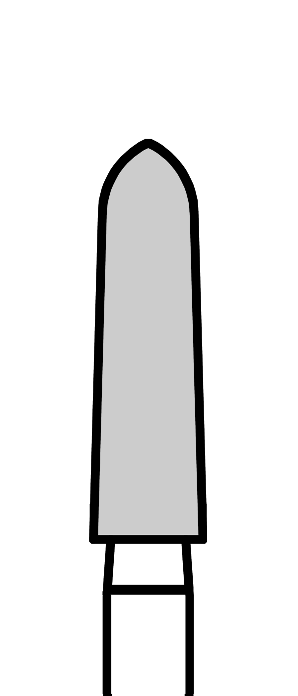 Diamantový vrtáček, červené torpédo, kónické (L = 8 mm), do modrého kolénka, jemná zrnitost, Ø 2,3 mm – 806 204 298K 514 023