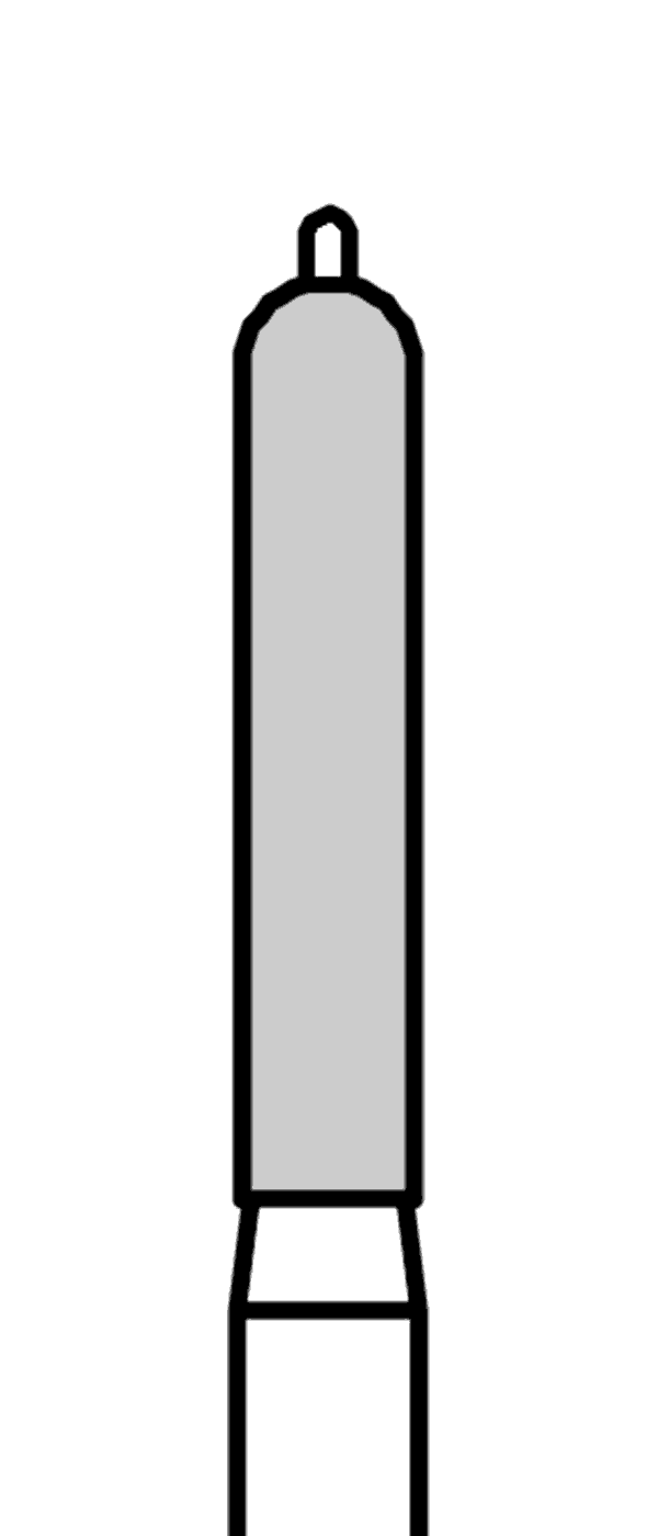 Diamant s vodící špičkou, zelené torpédo, oblé (L = 8 mm), do červeného kolénka, hrubá zrnitost