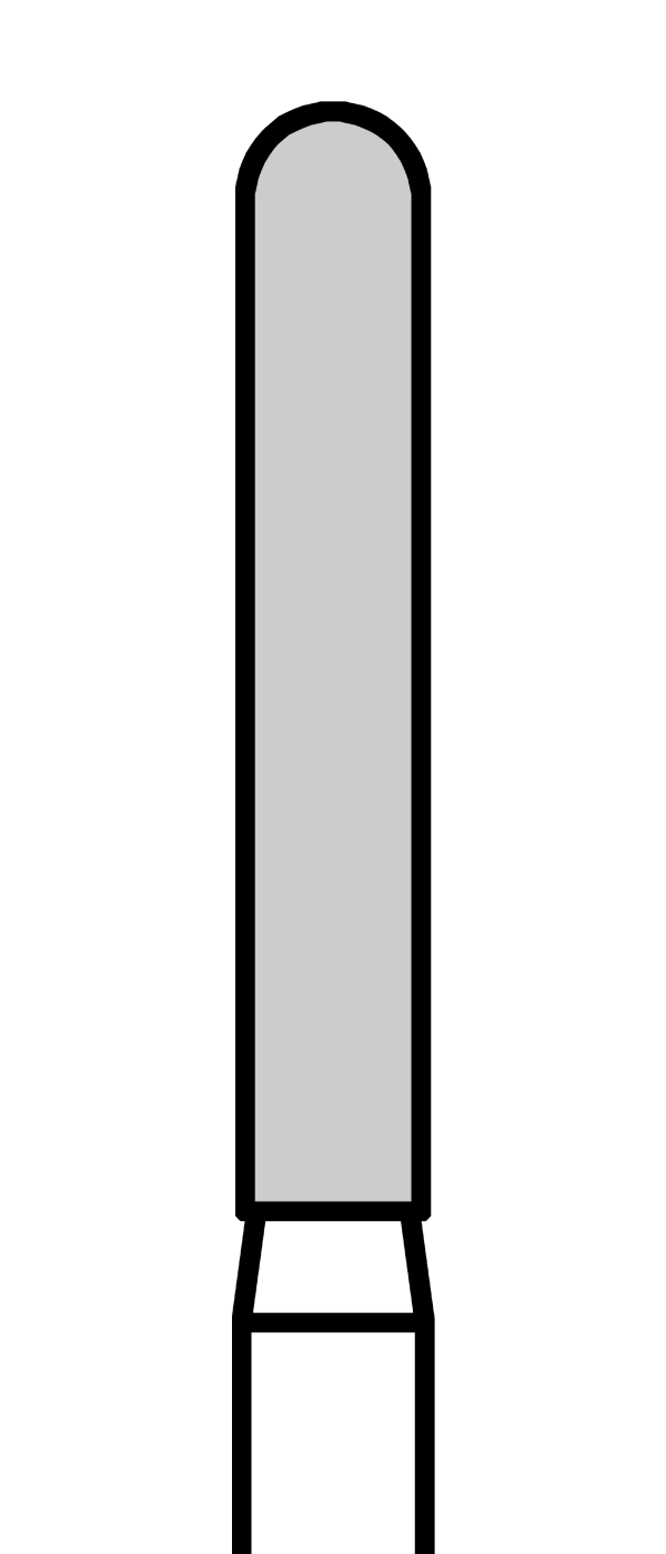 Diamantový vrtáček, žluté torpédo, oblé (L = 10 mm), do červeného kolénka, velmi jemná zrnitost, Ø 1,8 mm – 806 314 142 504 018