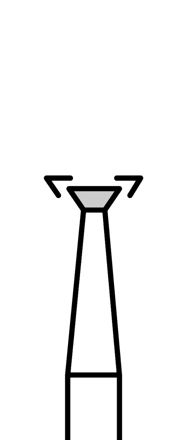 Diamantový vrtáček, modrý obrácený kužel, ostrý úhel, do červeného kolénka, střední zrnitost, Ø 1,8 mm – 806 313 014 524 018